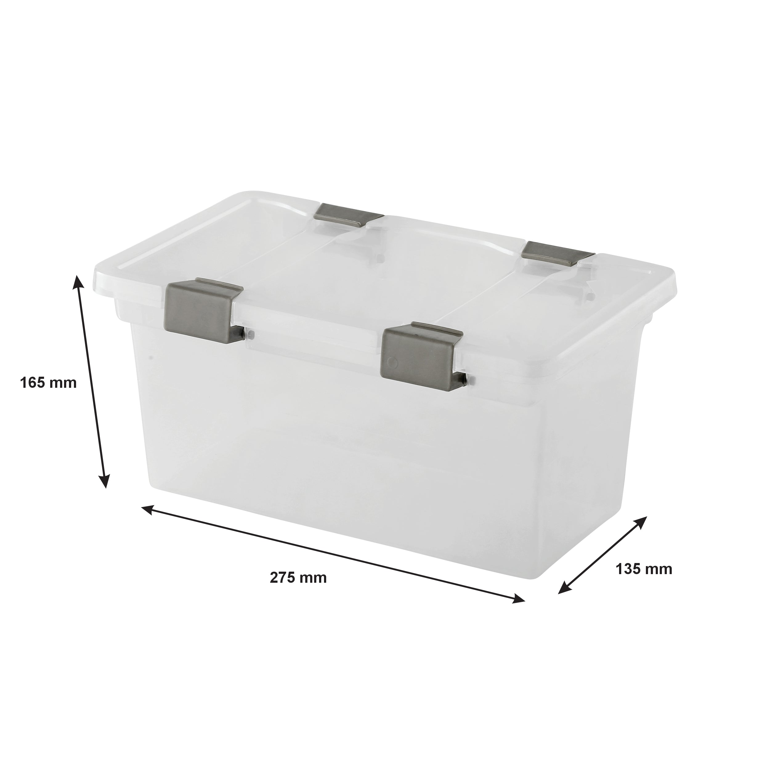 REGENT STOREAWAY PLASTIC CLIP BOX MEDIUM, CLEAR & GREY, 275X165X135MM