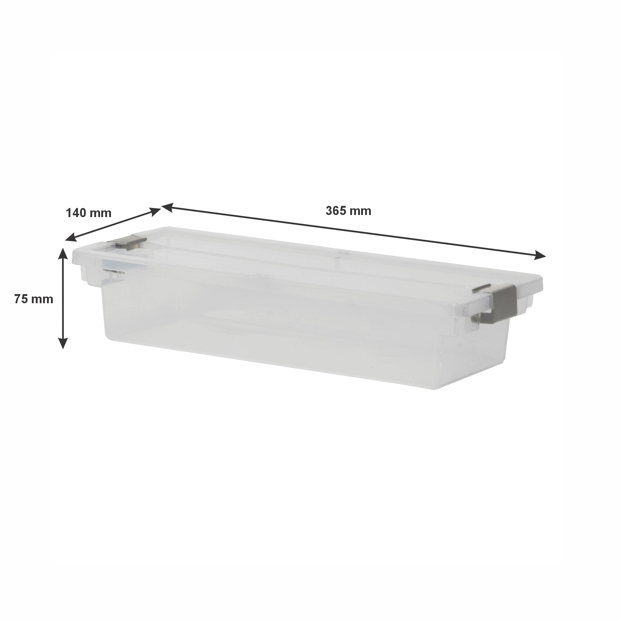 REGENT STOREAWAY PLASTIC CLIP BOX LONG, CLEAR & GREY, 365X140X75MM