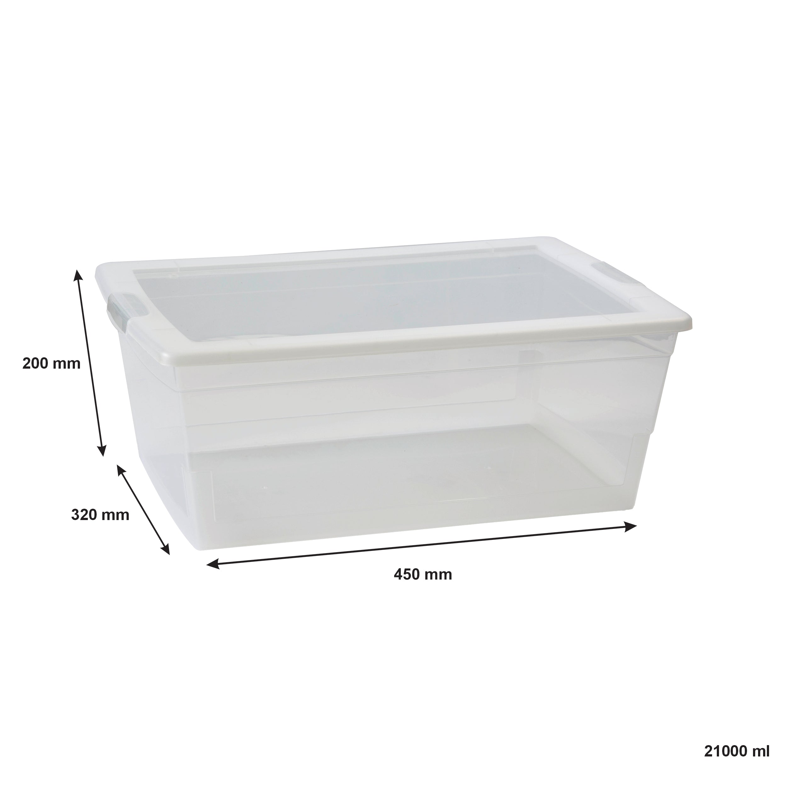 REGENT STOREAWAY PLASTIC NEST AND LID STORAGE BOX XX-LARGE CLEAR, 21L - 450X320X200MM