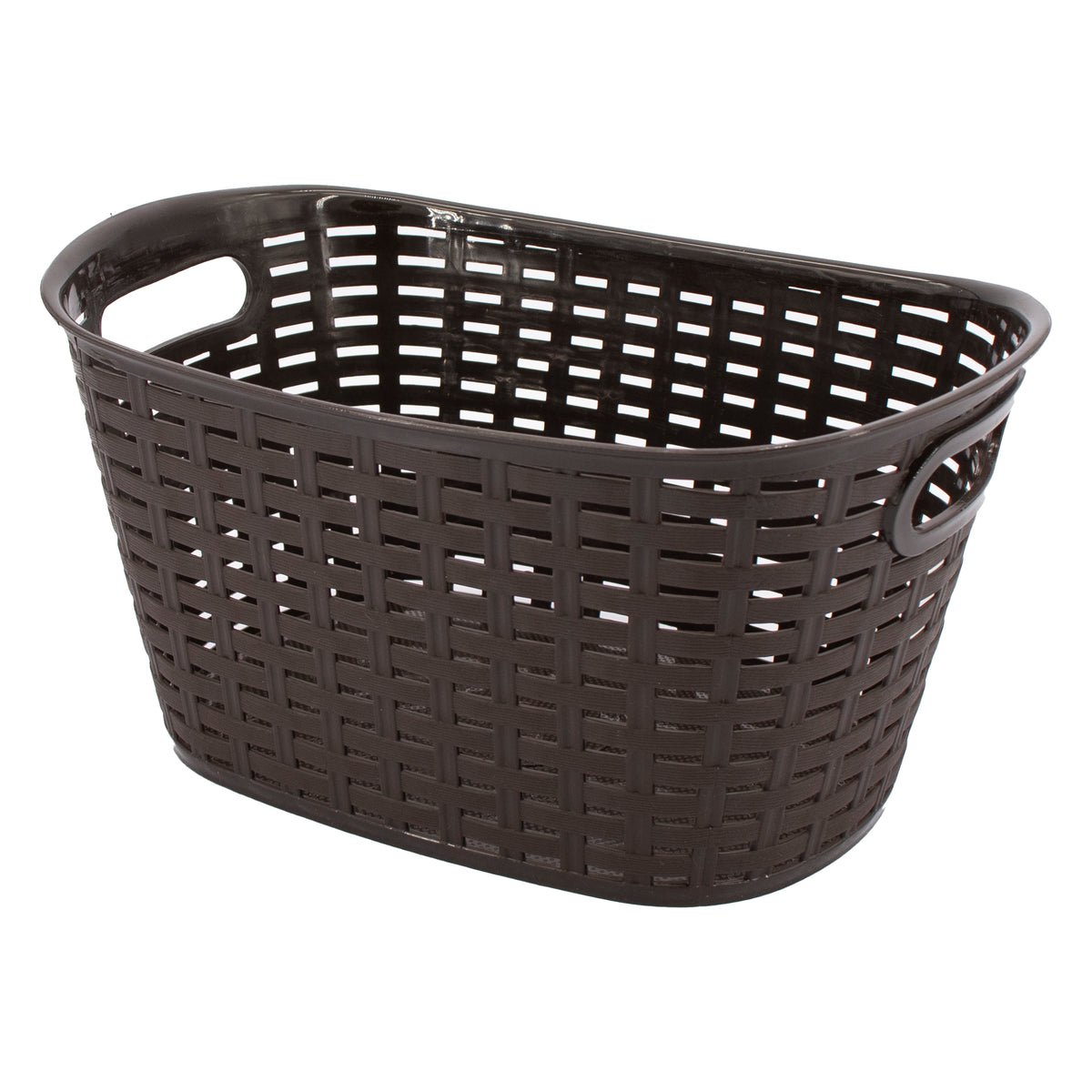 REGENT STOREAWAY PLASTIC WOVEN BASKET WITH HANDLES LARGE, ASST. WHT, BGE & CHOC, 500X345X250MM