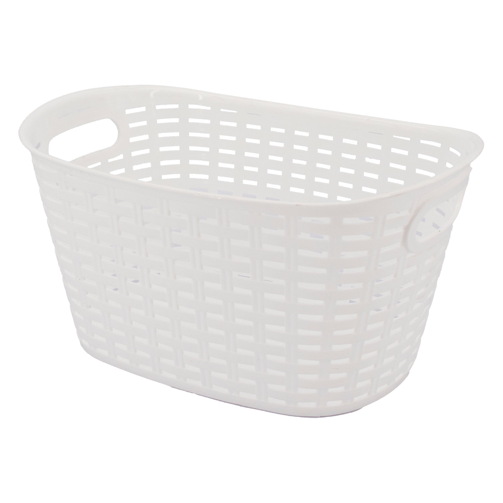 REGENT STOREAWAY PLASTIC WOVEN BASKET WITH HANDLES LARGE, ASST. WHT, BGE & CHOC, 500X345X250MM