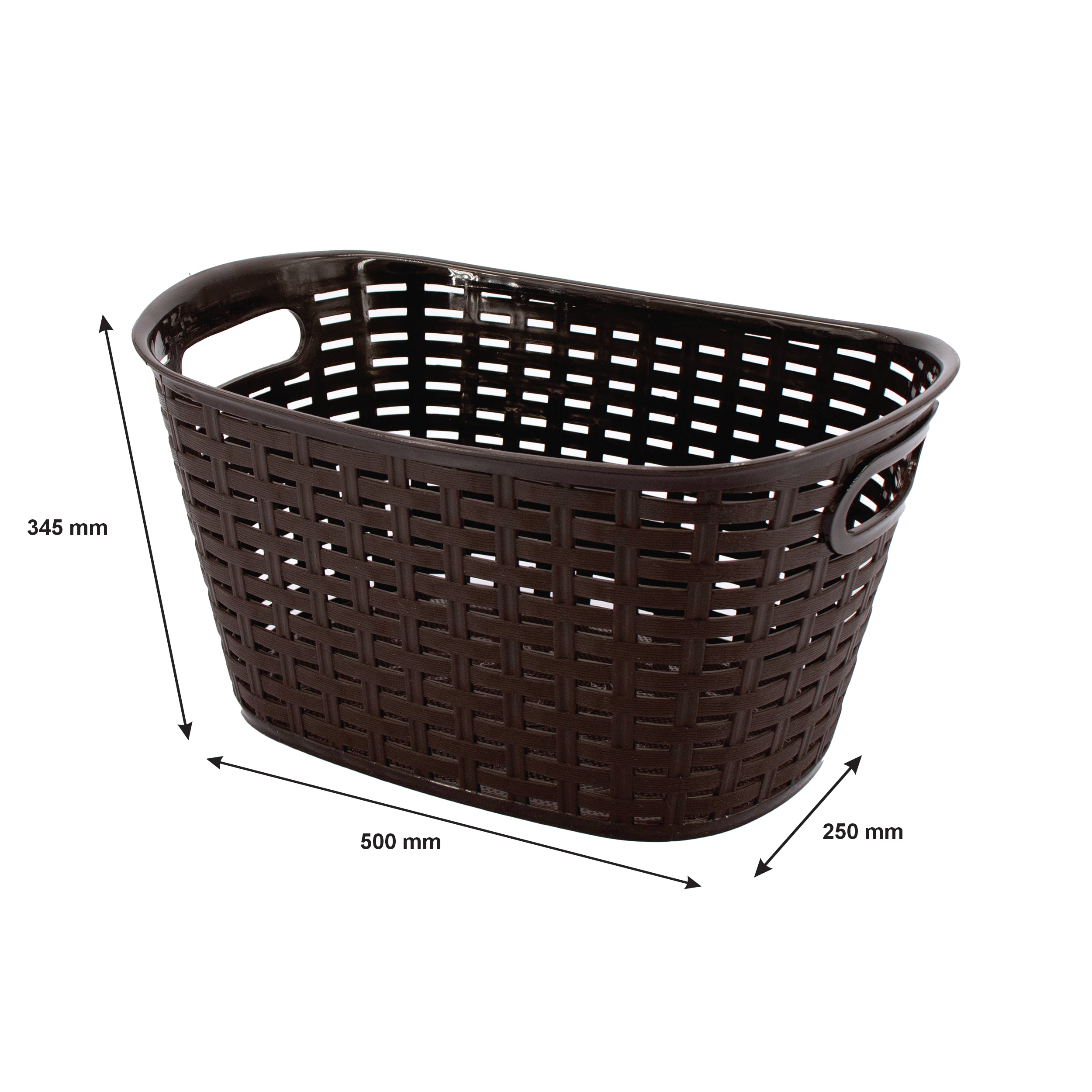 REGENT STOREAWAY PLASTIC WOVEN BASKET WITH HANDLES LARGE, ASST. WHT, BGE & CHOC, 500X345X250MM