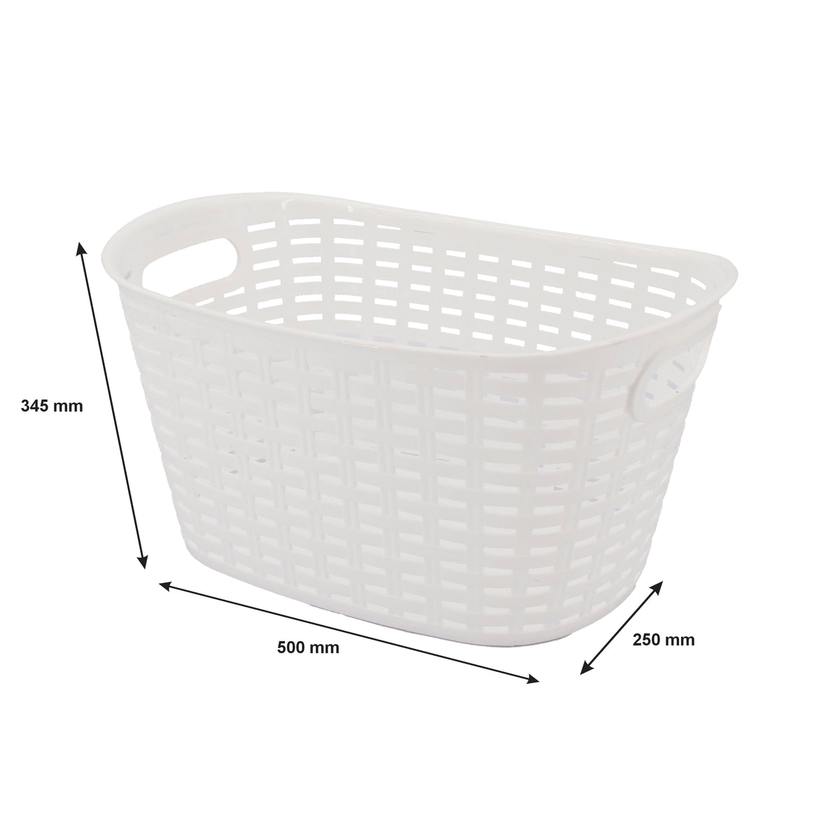 REGENT STOREAWAY PLASTIC WOVEN BASKET WITH HANDLES LARGE, ASST. WHT, BGE & CHOC, 500X345X250MM