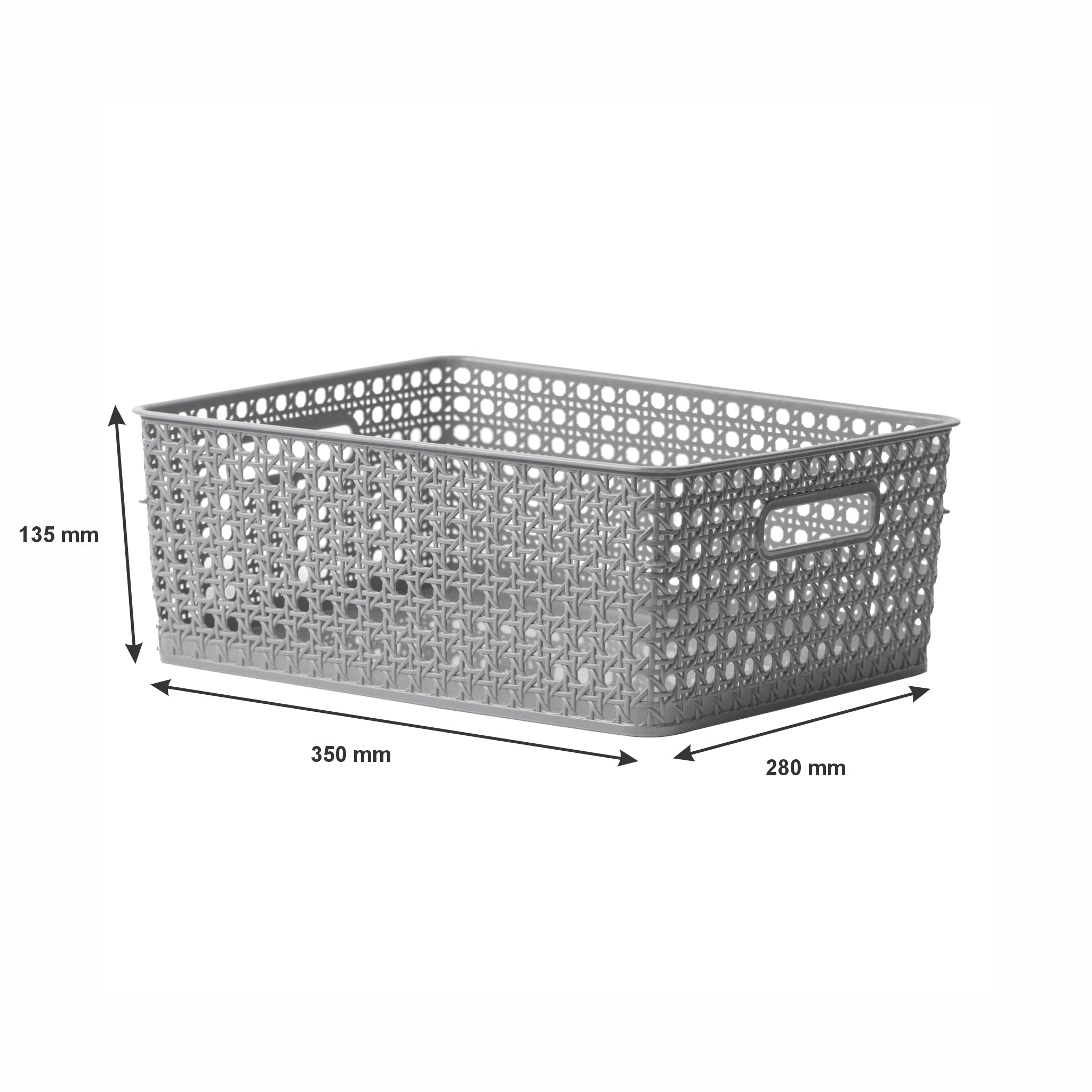 REGENT STOREAWAY CLASSIC GREY PLASTIC RECTANGULAR BASKET LARGE, 350X280X140MM