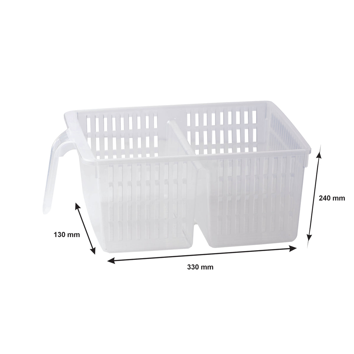 REGENT STOREAWAY CLEAR PLASTIC PANTRY & FRIDGE DEEP BASKET WITH VERTICAL DIVIDER, 330X240X130MM