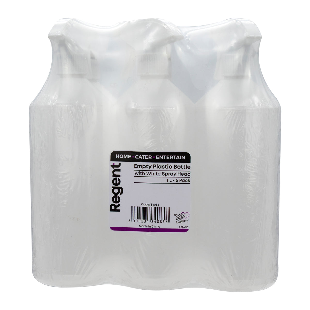 REGENT EMPTY BOTTLES WITH 28MM WHITE SPRAY HEADS 6PK, 1L