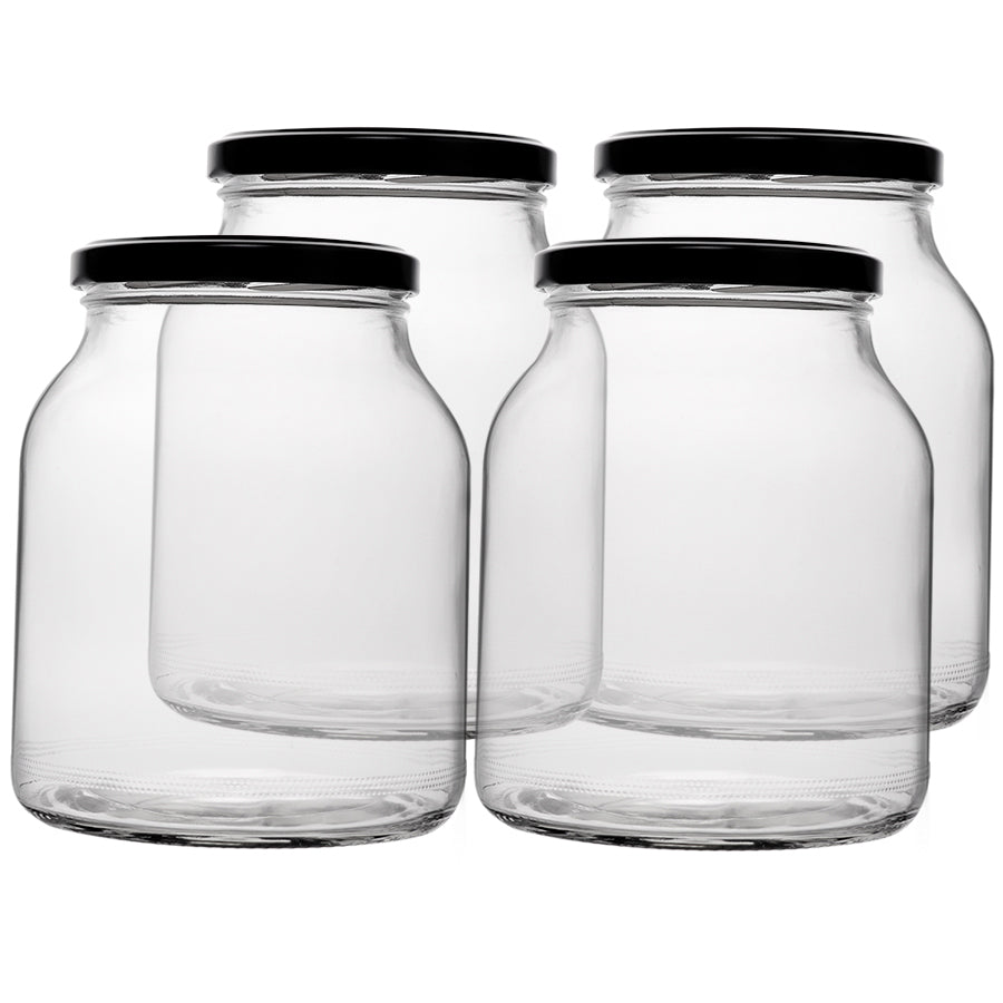REGENT ROUND JARS WITH BLACK LIDS 4PK, 910ML