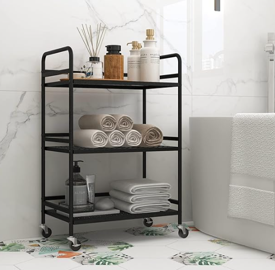STORAGE RACK MULTI PURPOSE 3 SHELF BLACK P.C. METAL ON CASTERS, 500X320X760MM