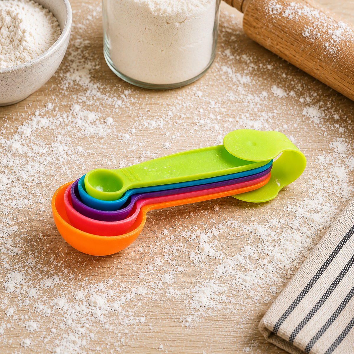 REGENT BAKEWARE MEASURING SPOON PLASTIC ASSORTED COLOURS 5 PCS SET