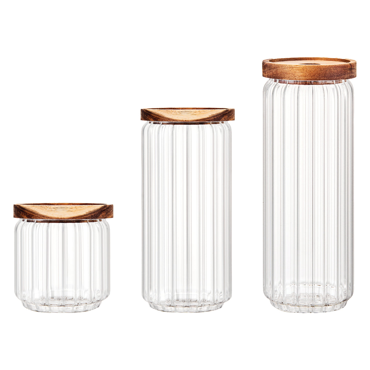 CONSOL ROUND RIBBED CANISTER WITH ACACIA LID, 1L
