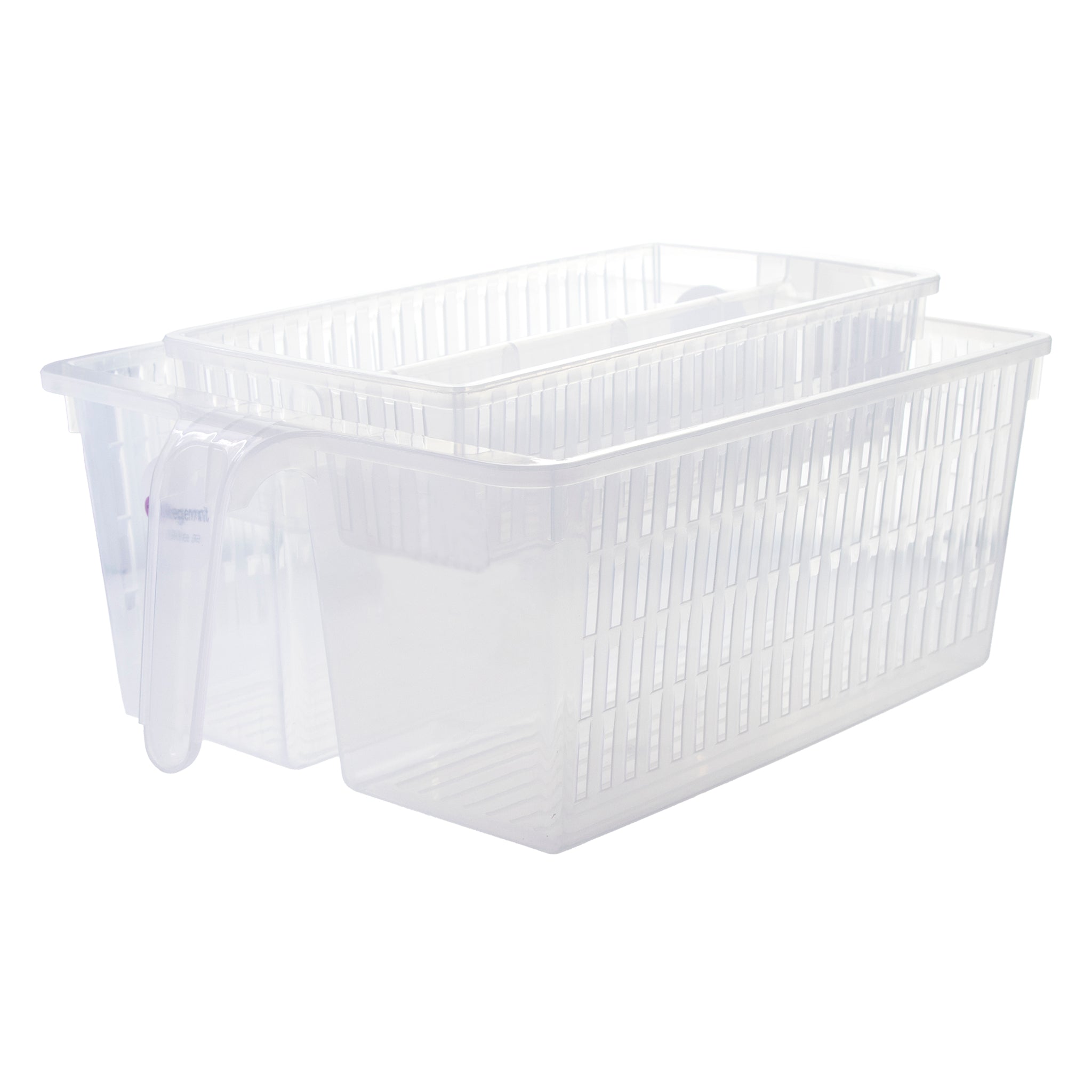 REGENT STOREAWAY CLEAR PLASTIC PANTRY & FRIDGE DEEP BASKET WITH DIVIDER, 330X240X130MM