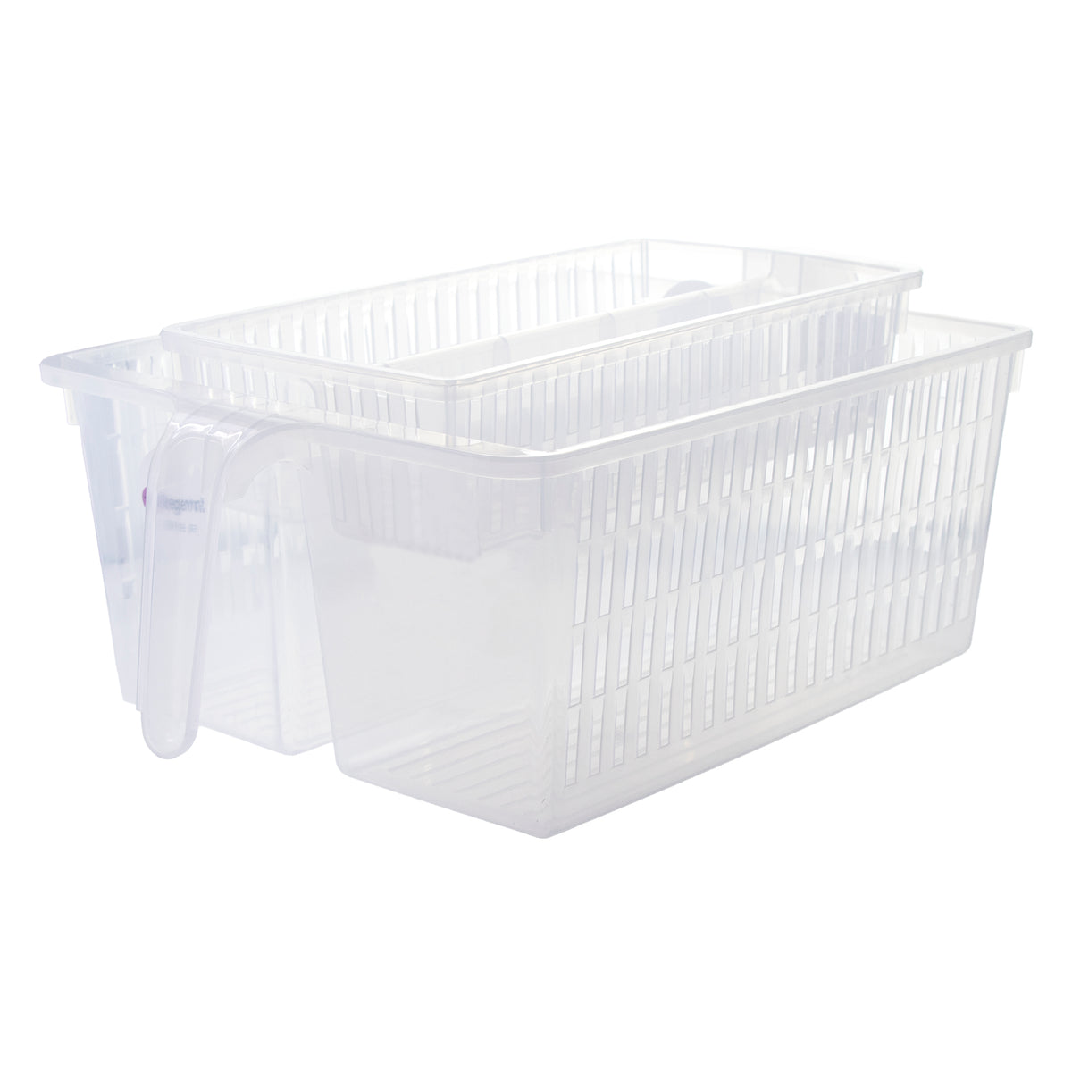 REGENT STOREAWAY CLEAR PLASTIC PANTRY & FRIDGE BASKET WITH DIVIDER, 305X145X65MM