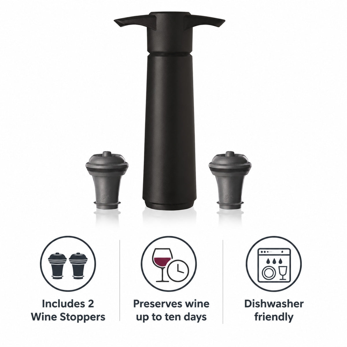 VACU VIN BLACK WINE SAVER, 1 PUMP + 2 WINE STOPPERS, 3PK GIFT SET