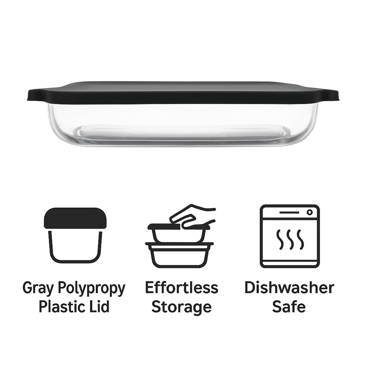 CONSOL VIGO RECTANGULAR GLASS BAKING DISH WITH GREY PLASTIC LID, 3.8L