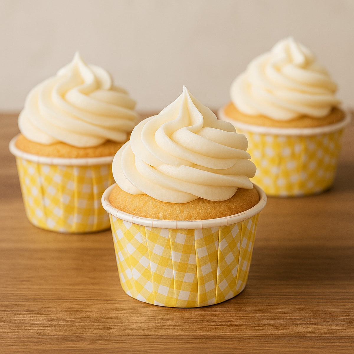 REGENT CAKE/ICE CREAM CUPS YELLOW CHECK PET LINED 25PK, 55MM DIAX35MM