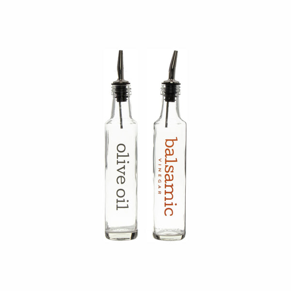 REGENT ROUND OLIVE OIL & BALSAMIC VINEGAR BOTTLES WITH POURERS PRINTED EA, 250ML (240X50MM DIA)