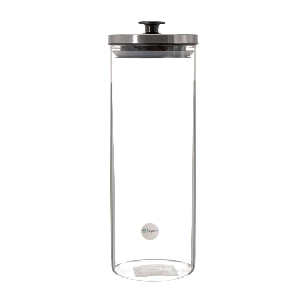 REGENT ROUND BOROCILICATE GLASS CANISTER WITH METAL LID AND BLACK KNOB