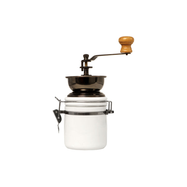 REGENT COFFEE GRINDER WITH WHITE CERAMIC HERMETICO STORAGE CANISTER, 250ML (180X80MM DIA)