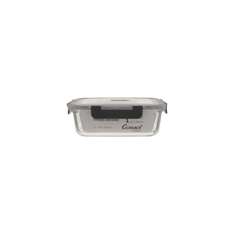 CONSOL MADRID RECT. STORAGE CONTAINER WITH VENTED CLIP ON LID, 1LT (207X154X70MM)