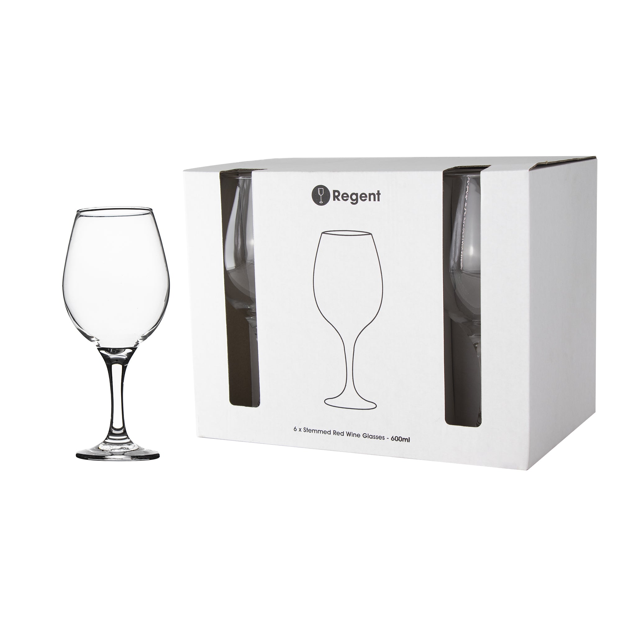 REGENT STEMMED RED WINE GLASSES 6PK, 600ML