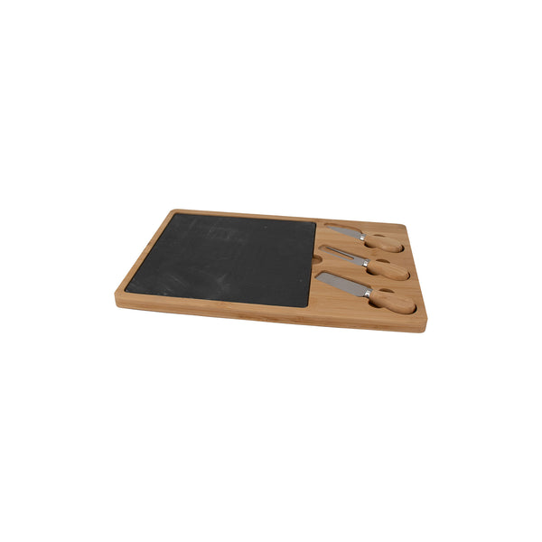 REGENT BAMBOO CHEESE BOARD WITH SLATE BOARD AND 3 CHEESE TOOLS, (360X240X15MM)
