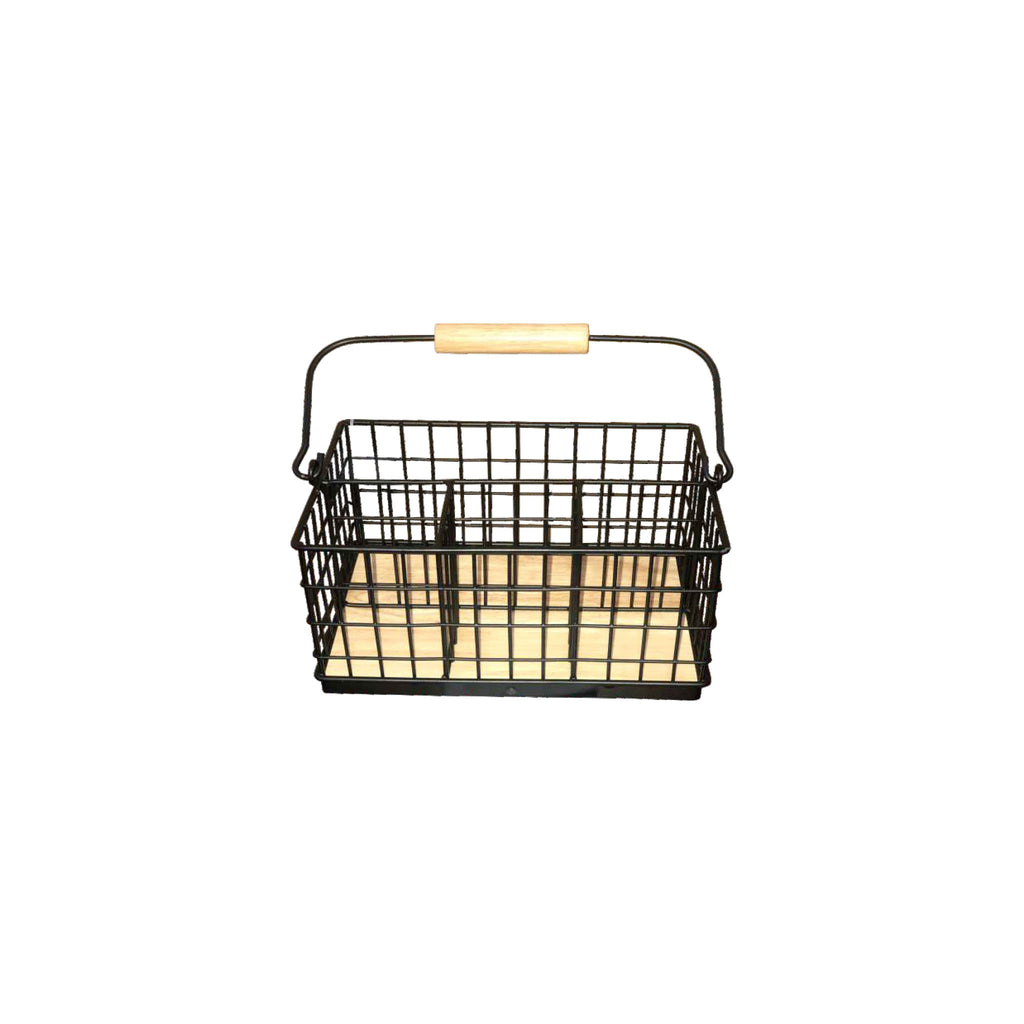 REGENT KITCHEN CUTLERY CADDY BLACK WIRE & WOOD, (230X160X215/120MM