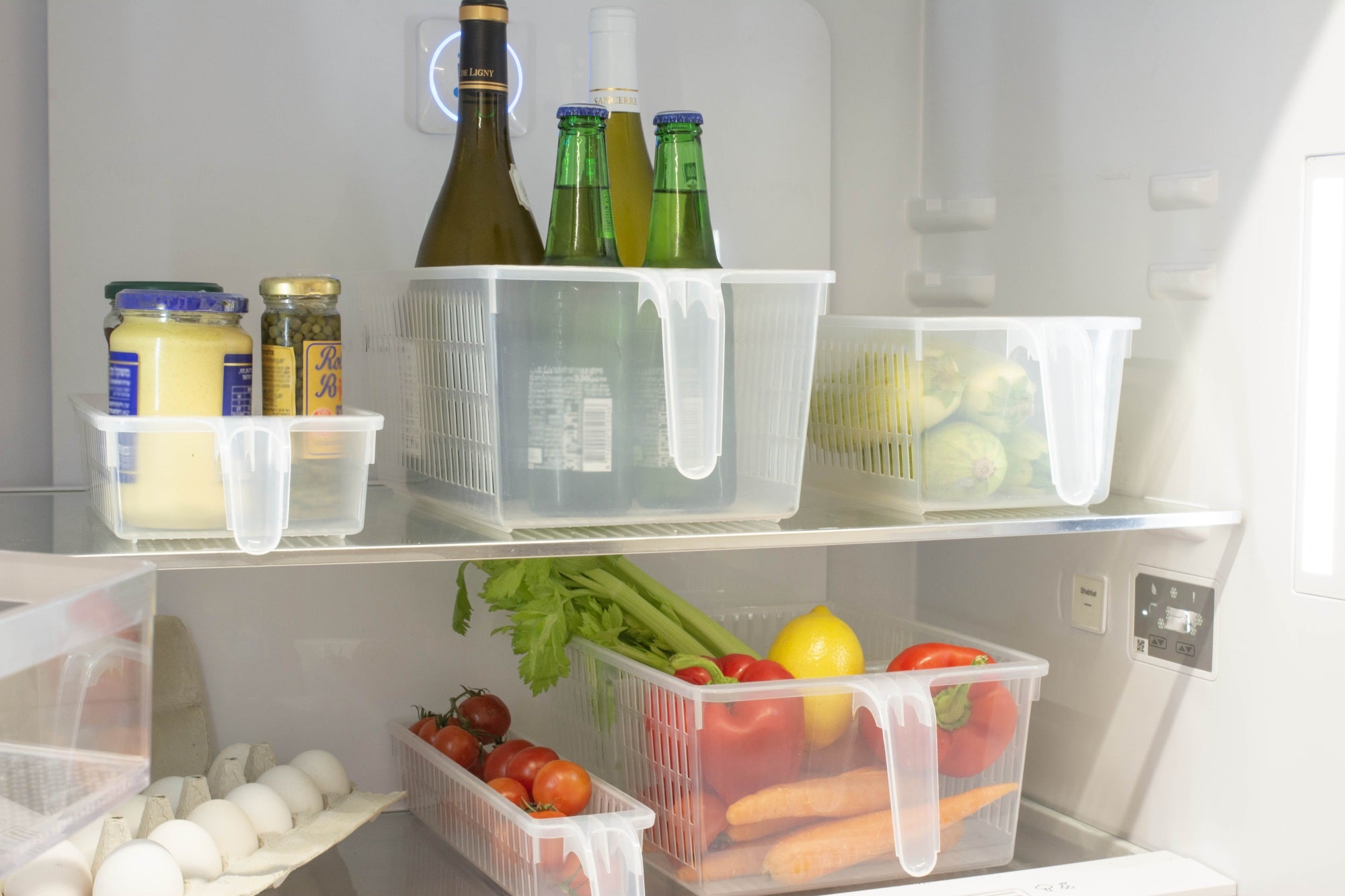 REGENT STOREAWAY CLEAR PLASTIC PANTRY & FRIDGE DEEP BASKET WITH DIVIDER, 330X240X130MM