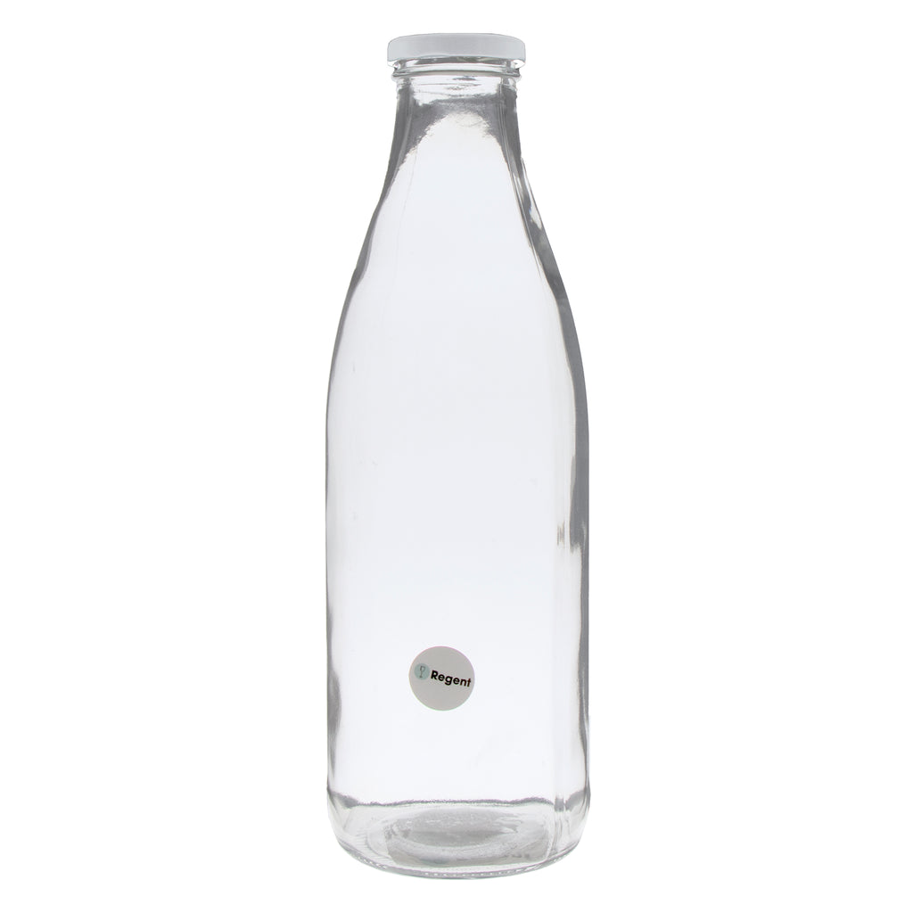 REGENT GLASS MILK BOTTLE WITH METAL LID, 1LT (85MM DIAX265MM)