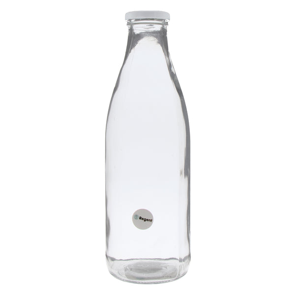 REGENT GLASS MILK BOTTLE WITH METAL LID, 1LT (85MM DIAX265MM)