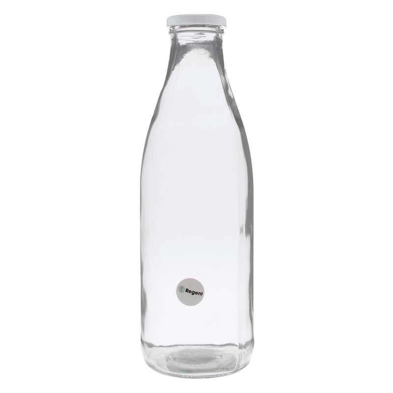 REGENT GLASS MILK BOTTLE WITH METAL LID, 1LT (85MM DIAX265MM)