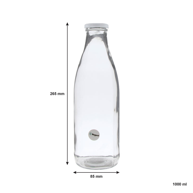 REGENT GLASS MILK BOTTLE WITH METAL LID, 1LT (85MM DIAX265MM)