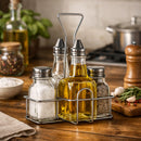 REGENT GLASS CONDIMENTS IN A CHROME CADDY 5PCS SET, 200ML l 70ML