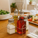 REGENT GLASS CONDIMENTS IN A CHROME CADDY 5PCS SET, 200ML l 70ML