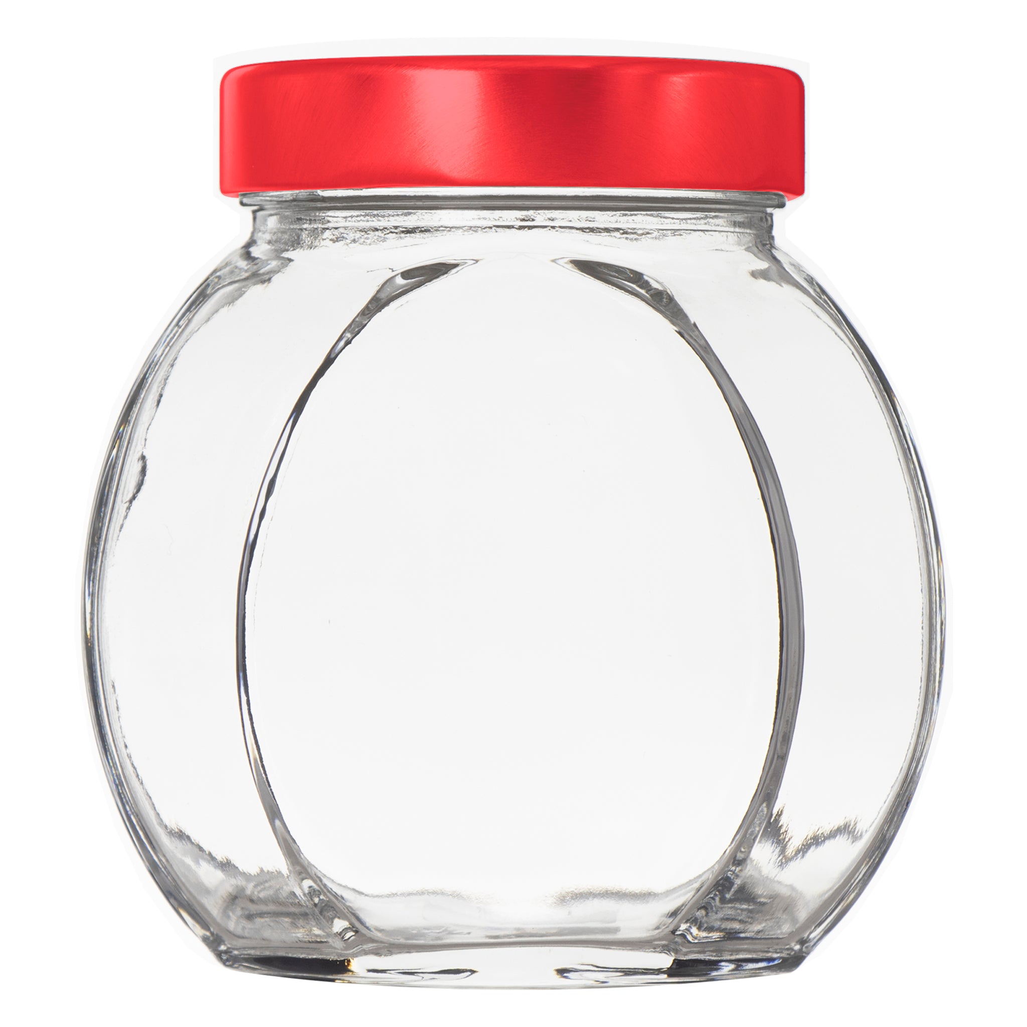 REGENT GLASS FACETED JAR WITH RED LID, 380ML