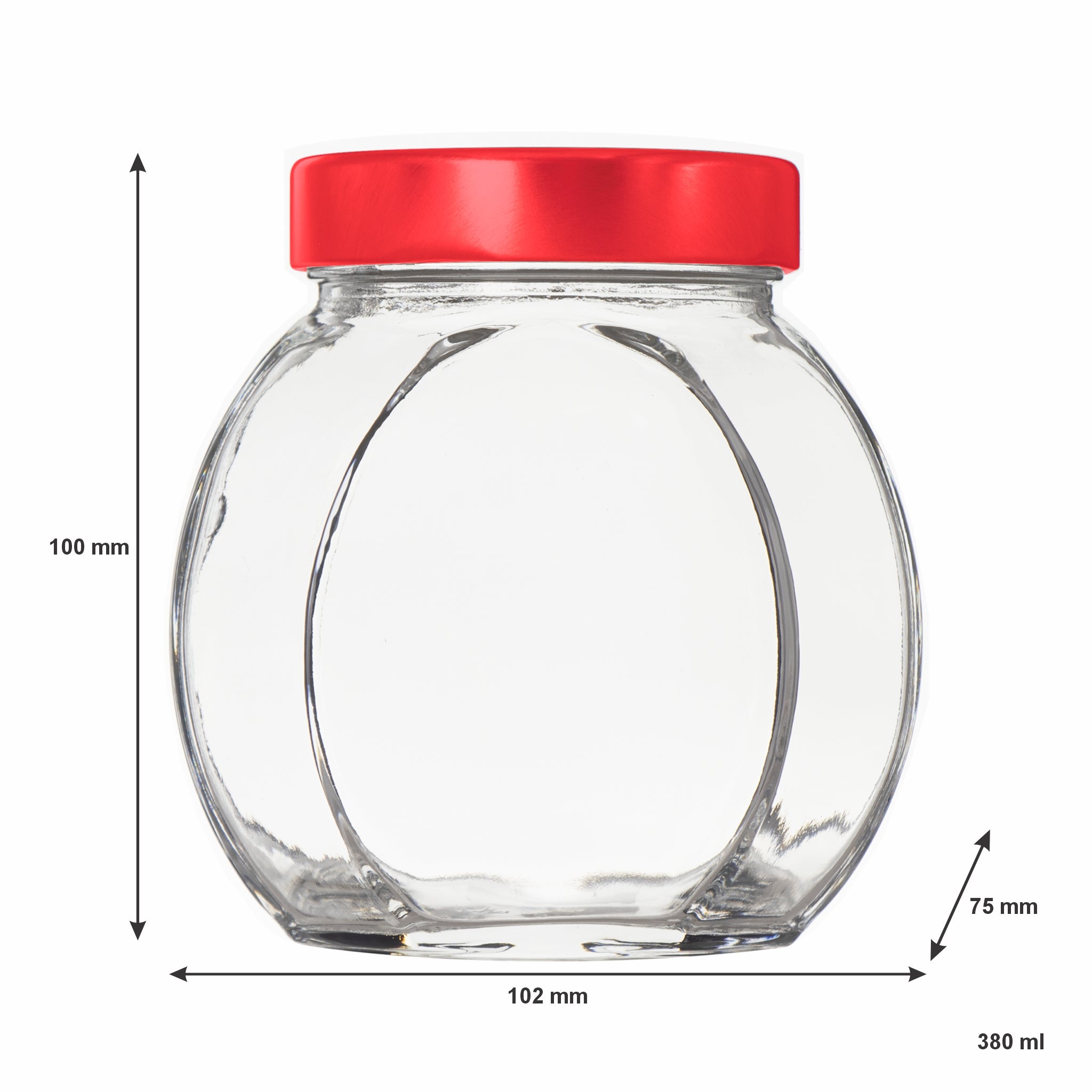 REGENT GLASS FACETED JAR WITH RED LID, 380ML
