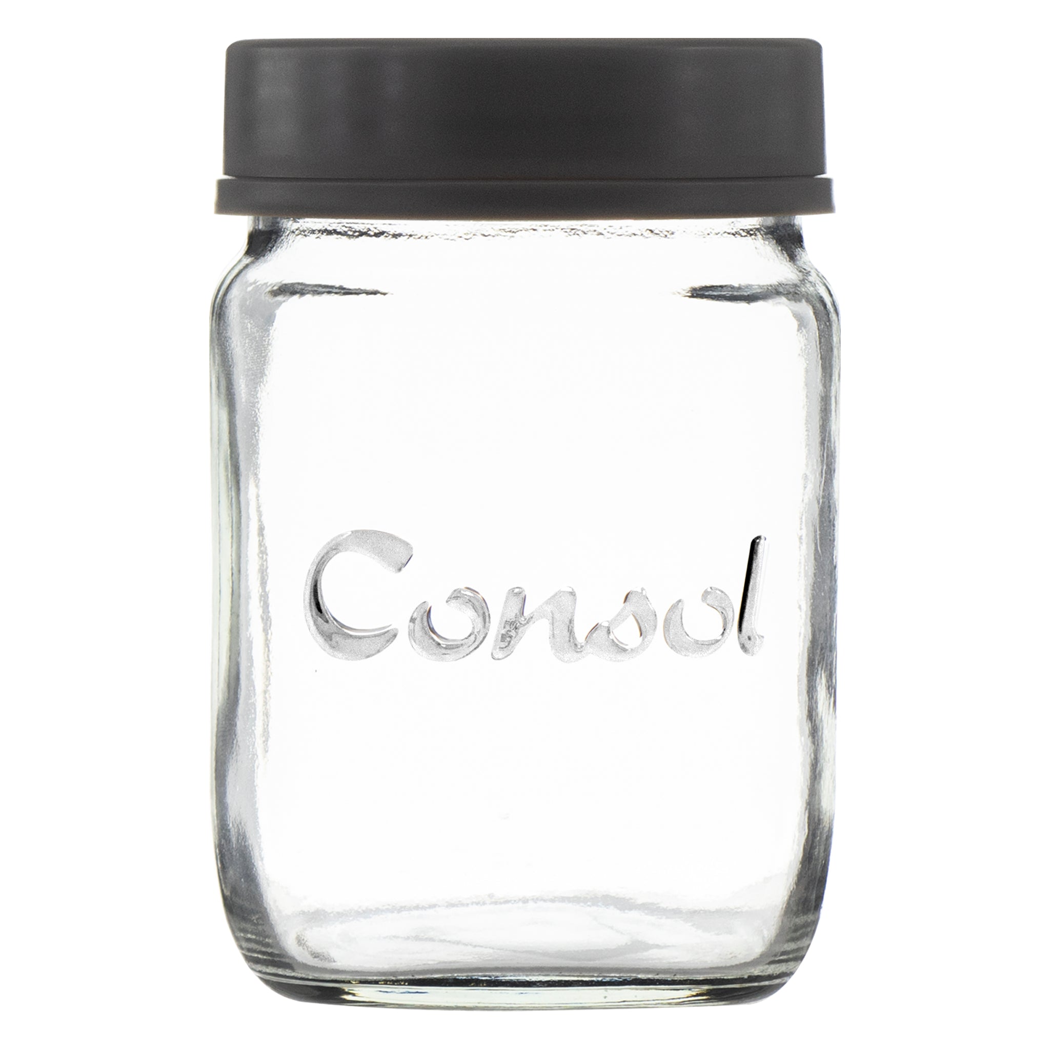 CONSOL JAR WITH NEW ASSORTED COLOURED LIDS, 500ML