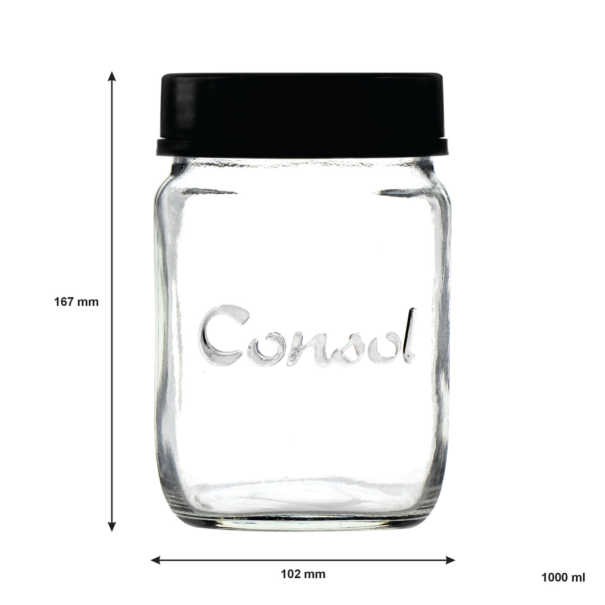 CONSOL JAR WITH NEW ASSORTED COLOURED LIDS, 1L