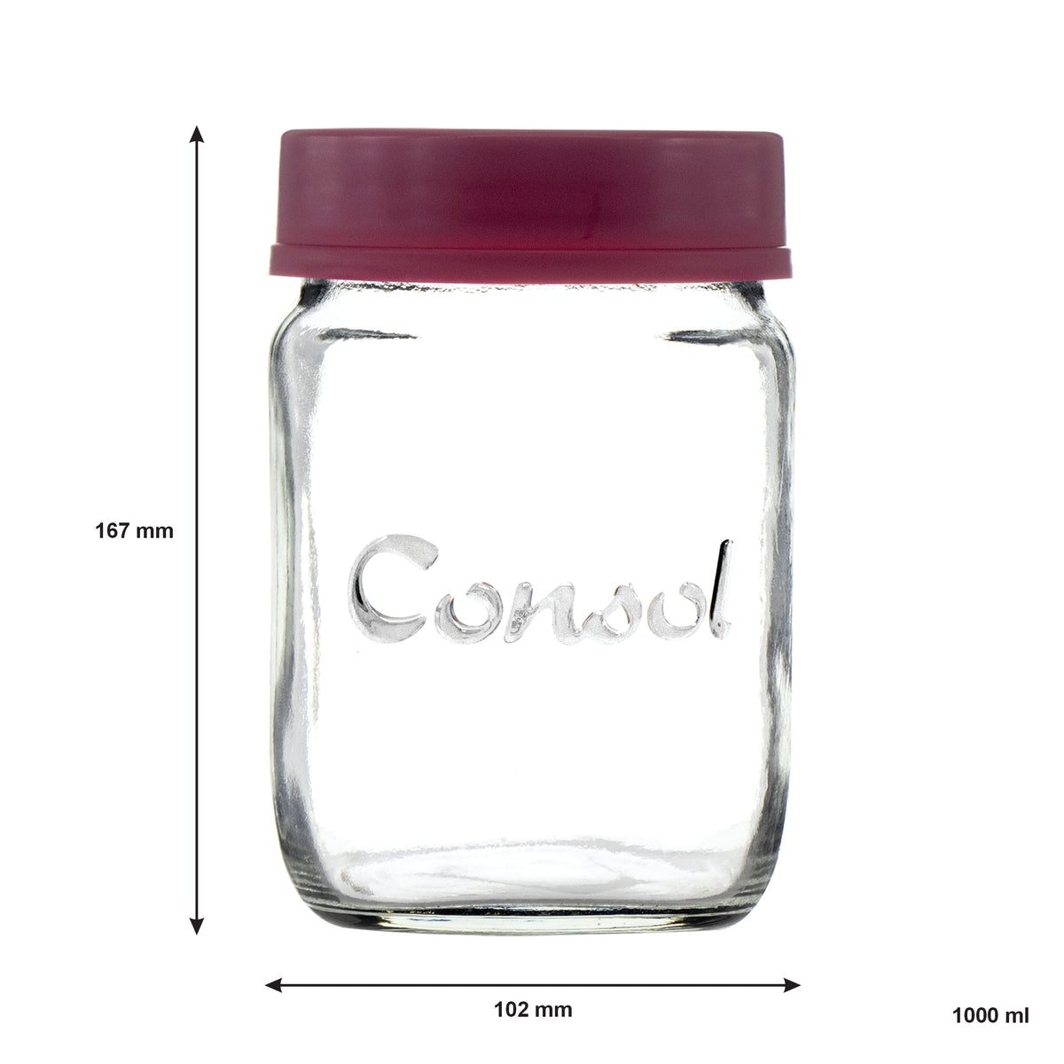 CONSOL JAR WITH NEW ASSORTED COLOURED LIDS, 1L
