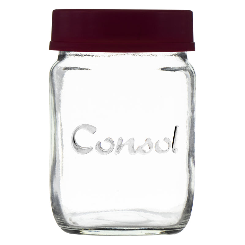 CONSOL JAR WITH NEW ASSORTED COLOURED LID, 250ML (105X69MM DIA)