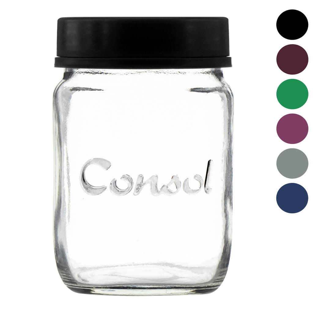 CONSOL JAR WITH NEW ASSORTED COLOURED LID, 250ML