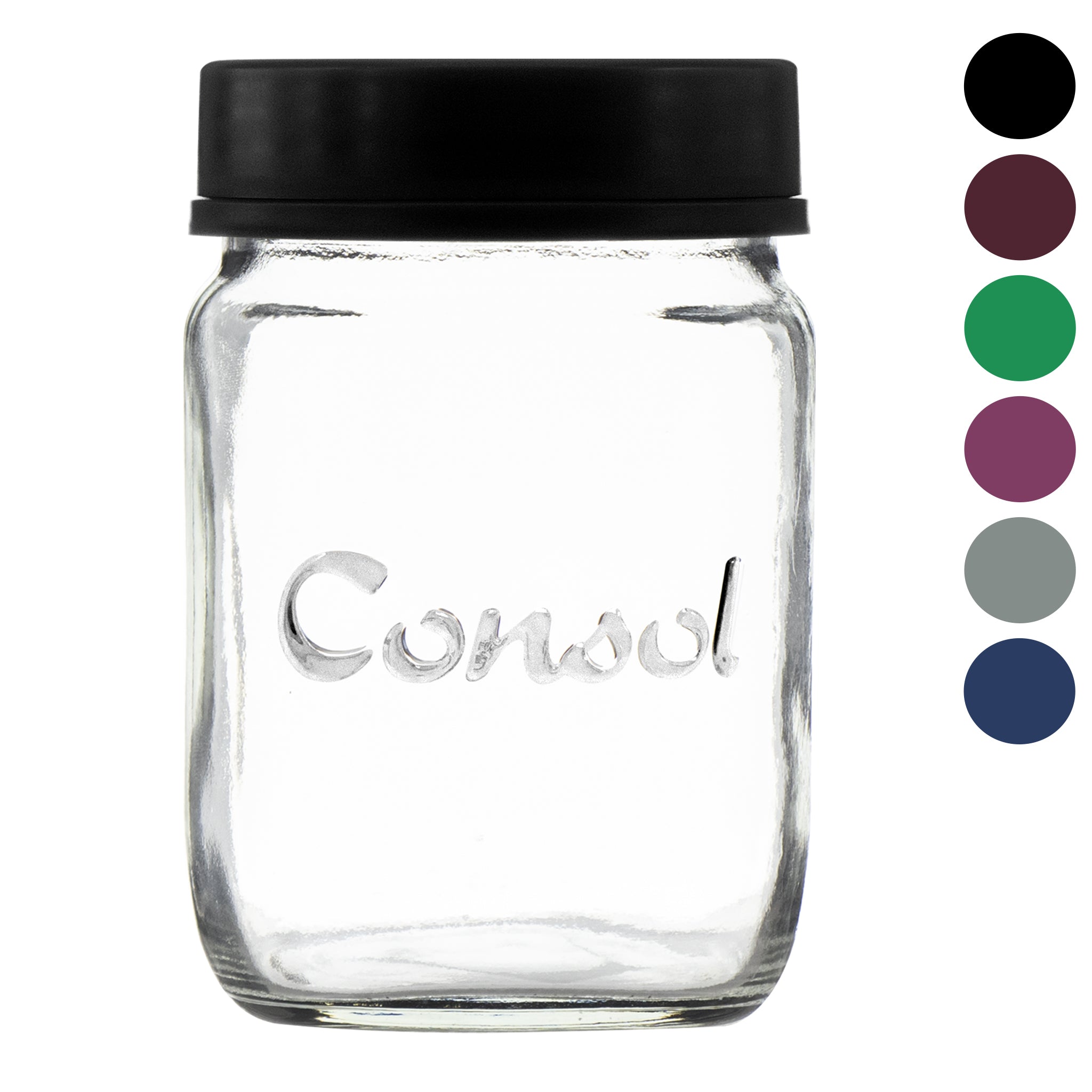 CONSOL JAR WITH NEW ASSORTED COLOURED LID, 250ML