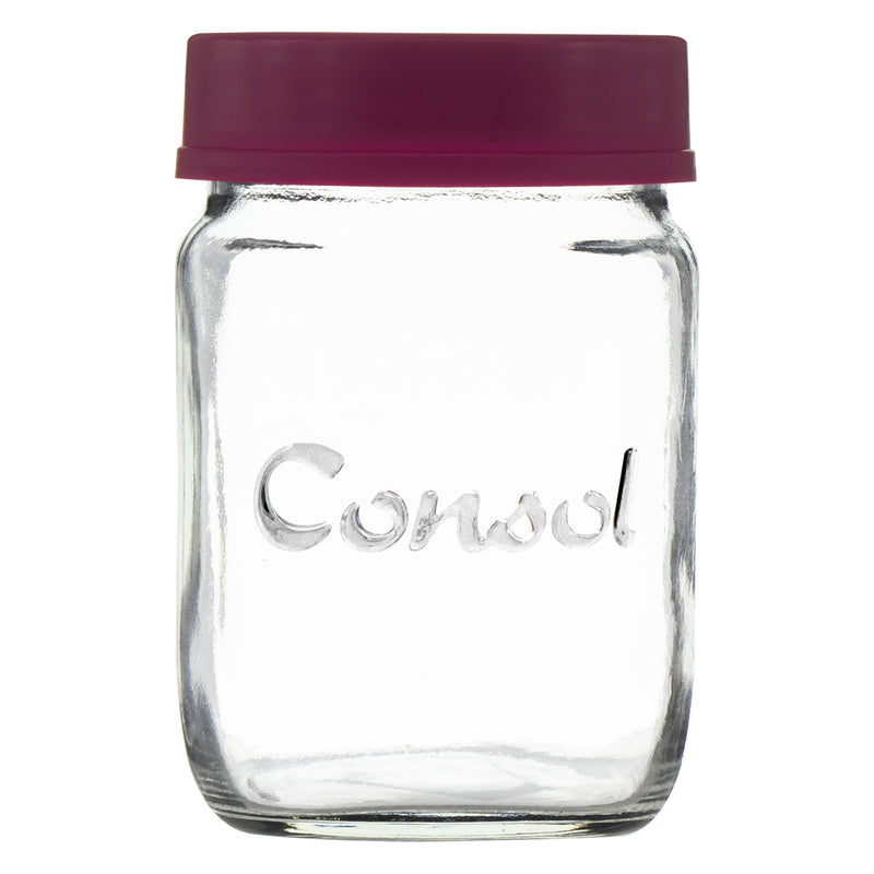 CONSOL JAR WITH NEW ASSORTED COLOURED LID, 250ML (105X69MM DIA)