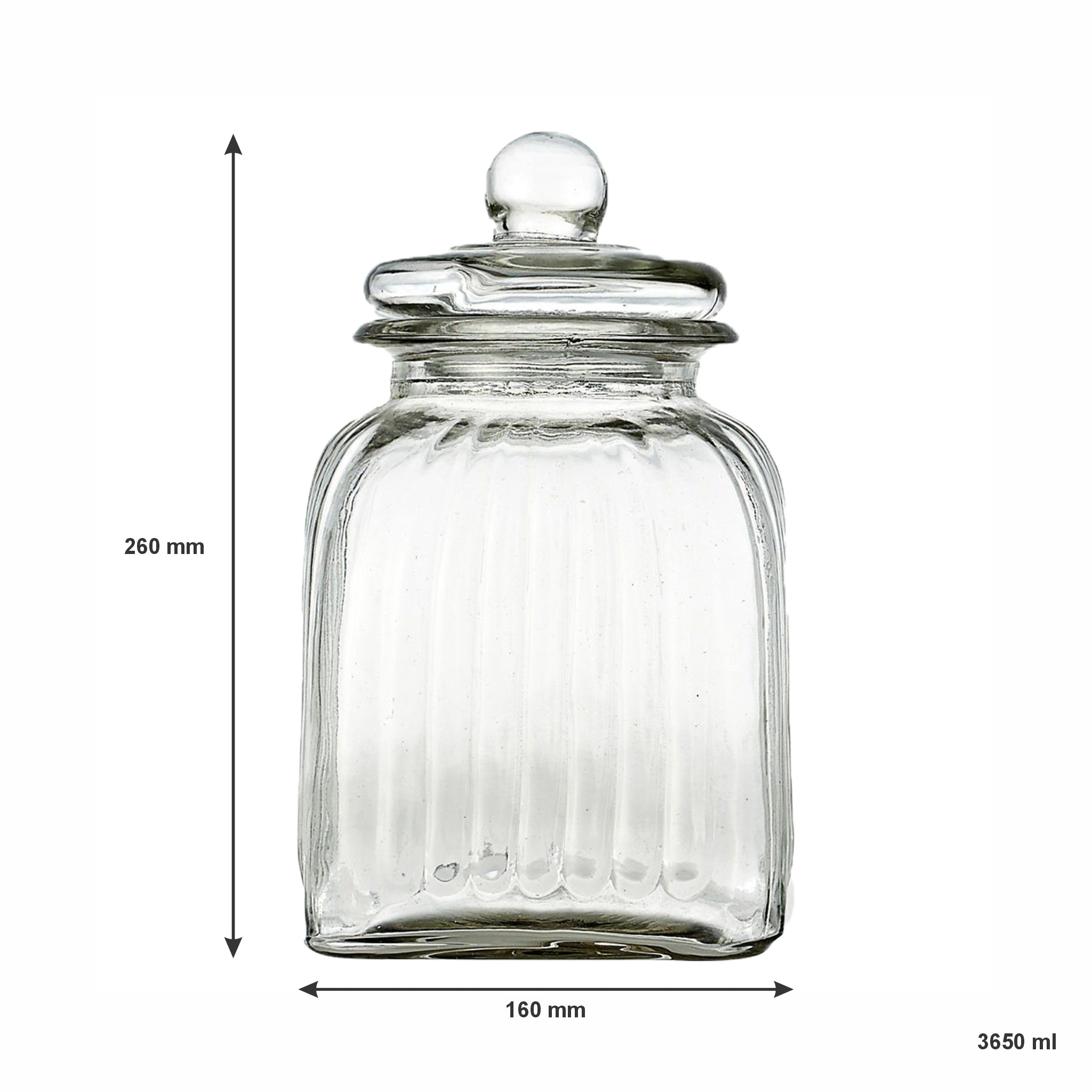 REGENT SQUARE GLASS RIBBED JAR WITH GLASS LID, 3.65L