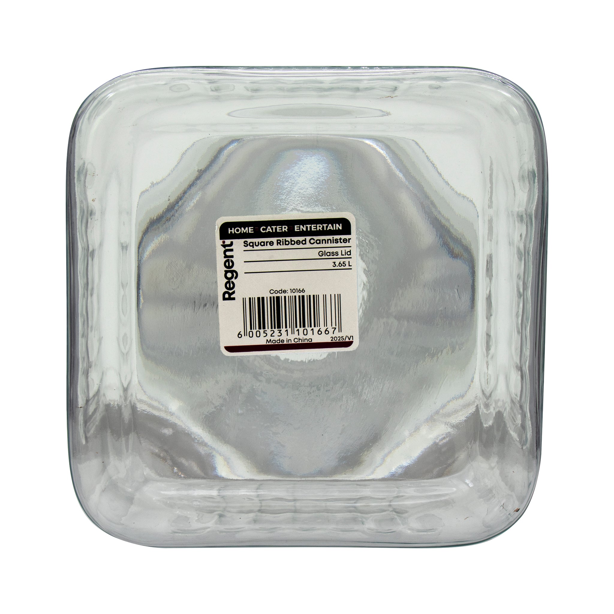 REGENT SQUARE GLASS RIBBED JAR WITH GLASS LID, 3.65L