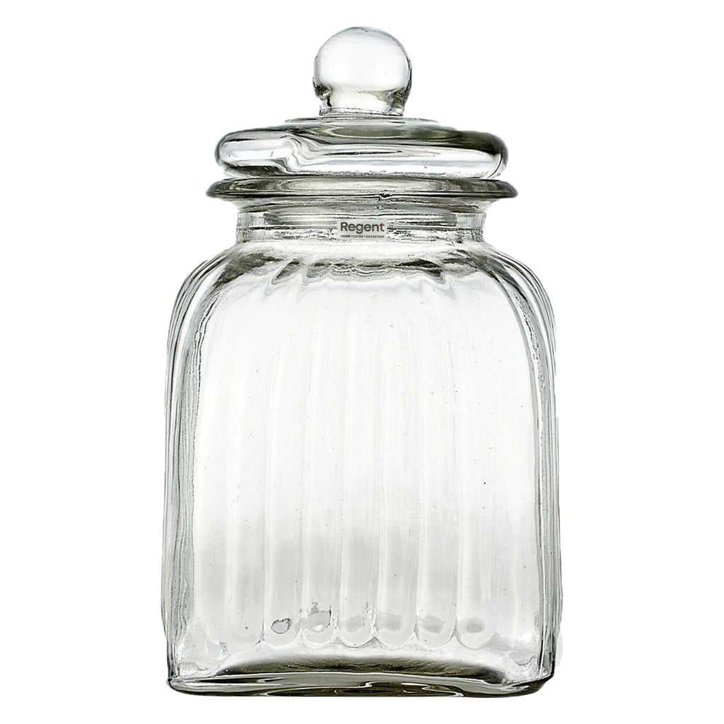 REGENT SQUARE GLASS RIBBED JAR WITH GLASS LID, 3.65L