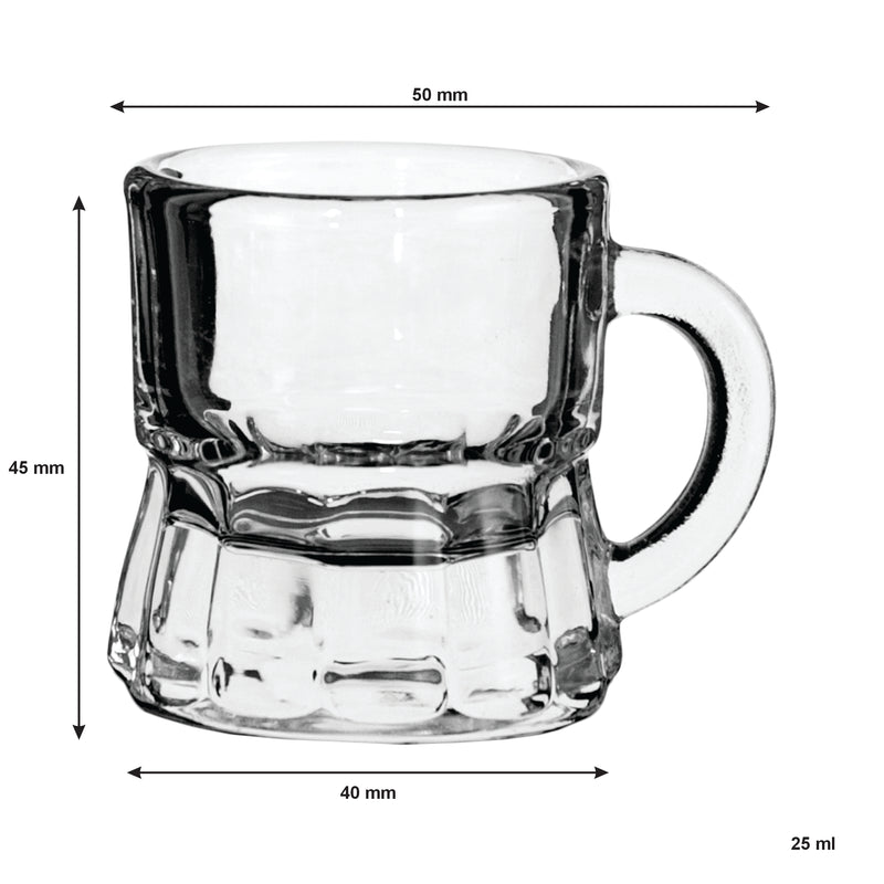 REGENT TOT GLASS WITH HANDLE 6 PACK, (25ML)