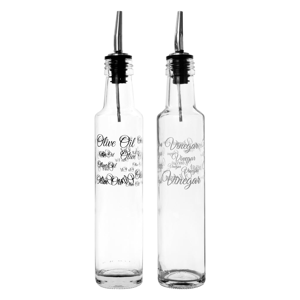 CONSOL ROUND PRINTED OLIVE OIL & VINEGAR BOTTLES WITH POURERS EA, 250ML