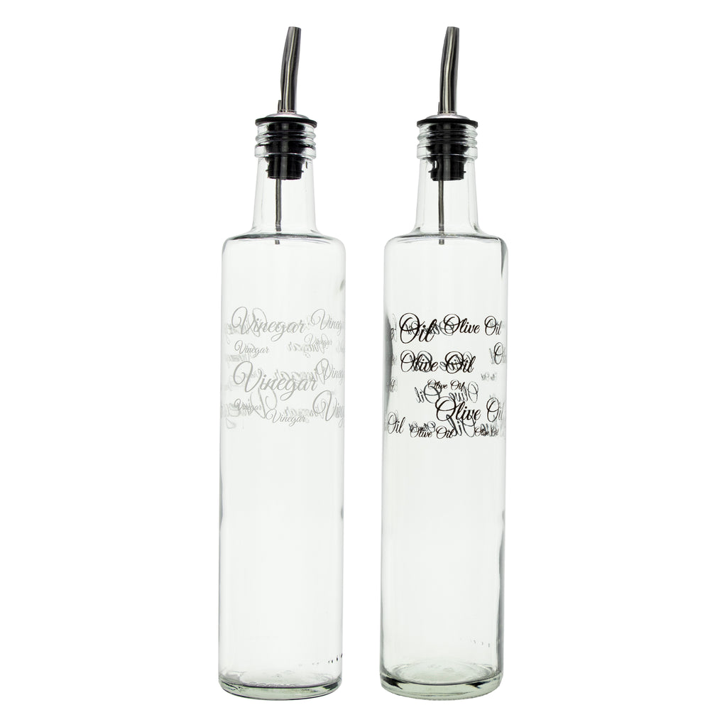 CONSOL ROUND PRINTED OLIVE OIL & VINEGAR BOTTLES WITH POURERS EA, 500ML