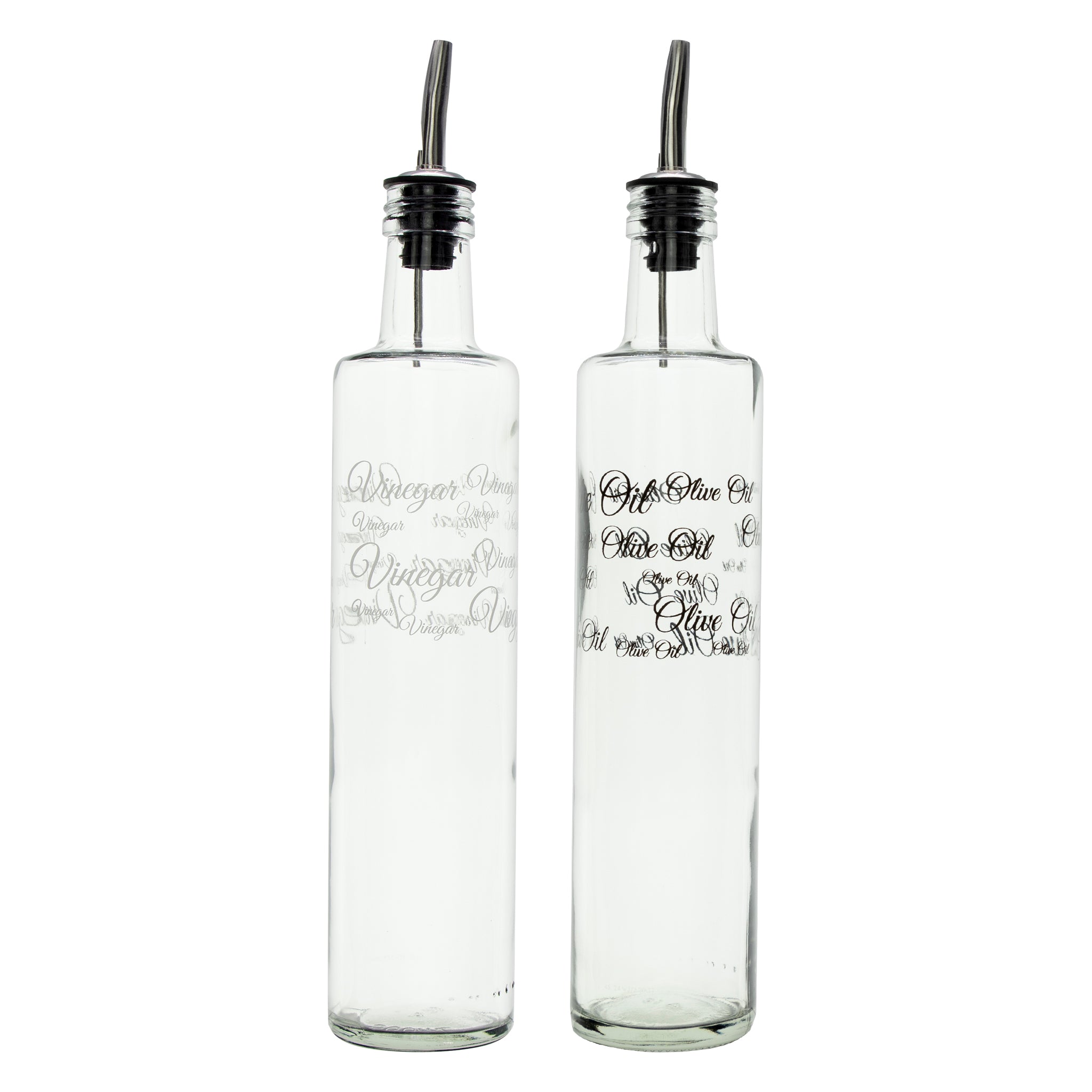 CONSOL ROUND PRINTED OLIVE OIL & VINEGAR BOTTLES WITH POURERS EA, 500ML
