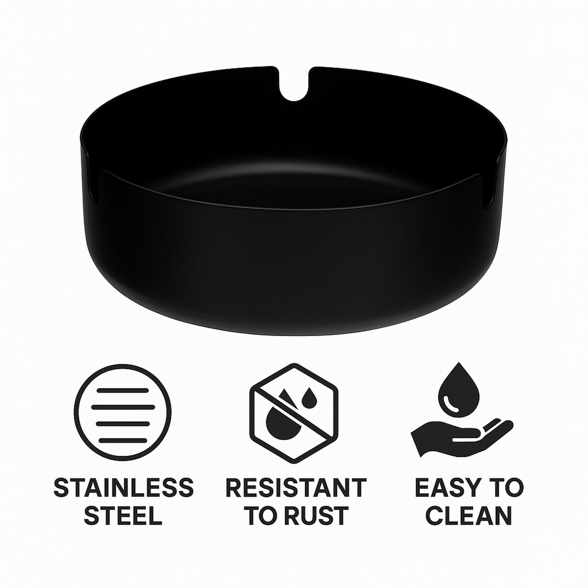 REGENT ASHTRAY ROUND STAINLESS STEEL BLACK FINISH, 100MM DIA